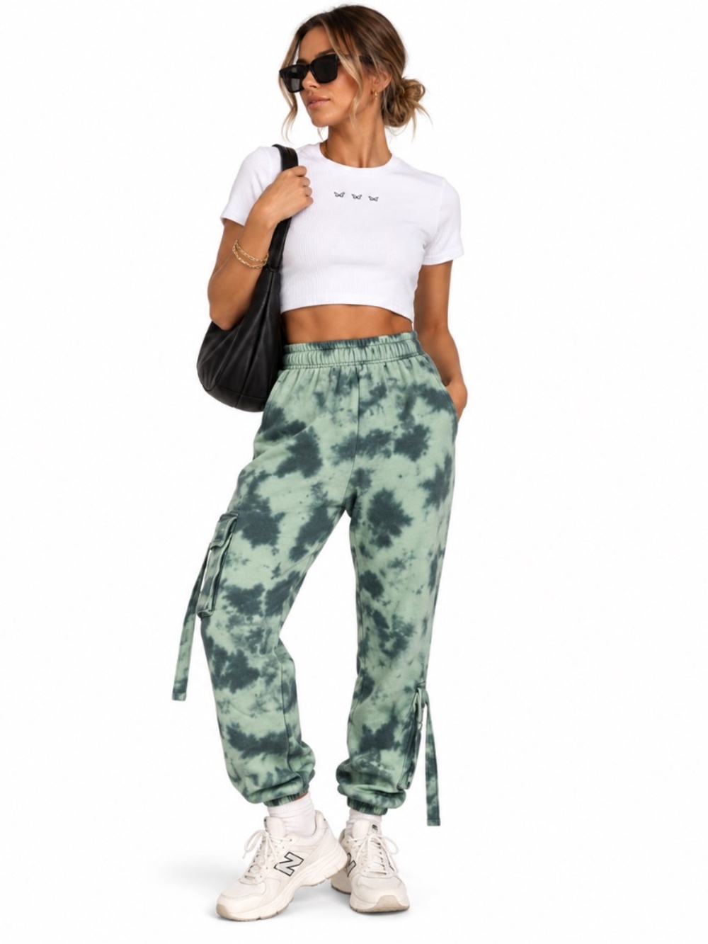 Pretty Little Thing Cargo Sweatpants, Green & Blue Tie Dye